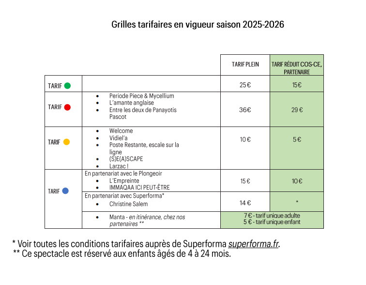 Grilles tarifaire theatre